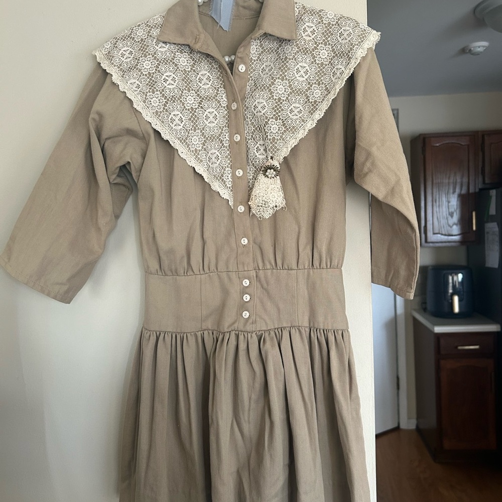 Vintage 80s Lace Collar Dress XS